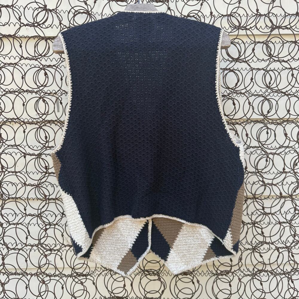 Vintage Grandpacore Neutral Boho Argyle Knit Sweater Vest LARGE Brown Tan Black - Picture 6 of 8